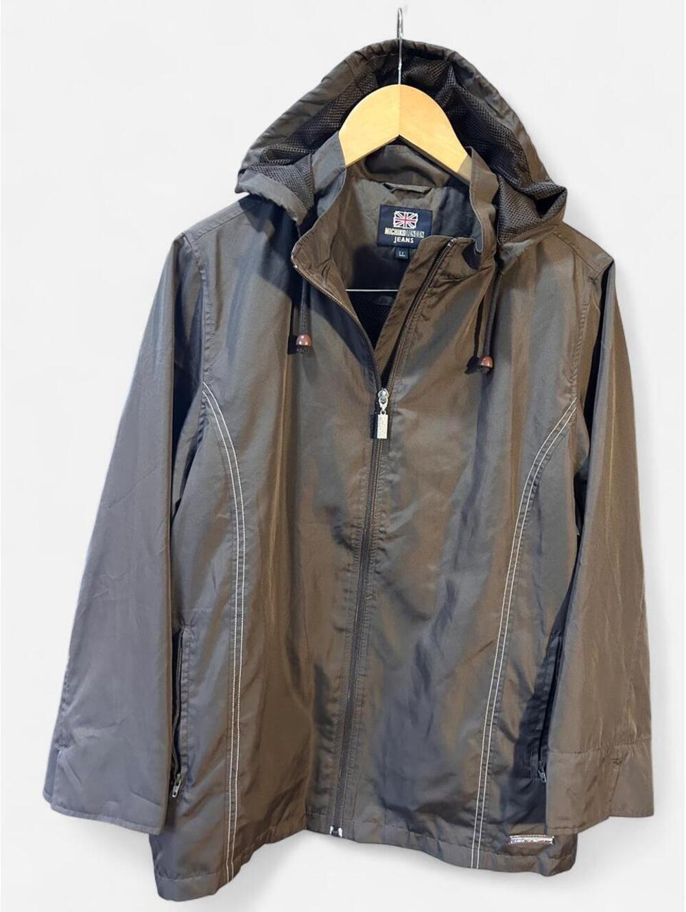 Vintage 90s Michiko London Jeans Windbreaker Jacket Hooded Brown
